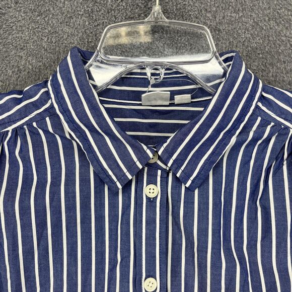 GAP Shirt Dress Womens Large Blue Striped Button Front Tiered Cotton Pockets - Picture 3 of 16
